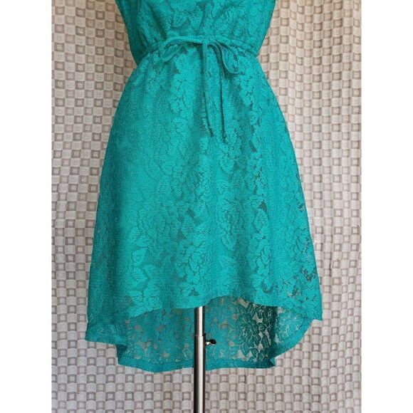 Women's Strapless Dress Lace Hollow Out Sexy High Low Mini Teal Dress Medium NWO - Picture 4 of 9